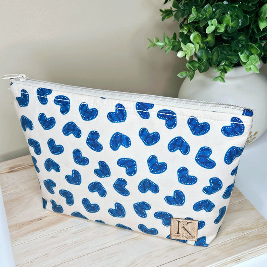 Denim Hearts zipper pouch