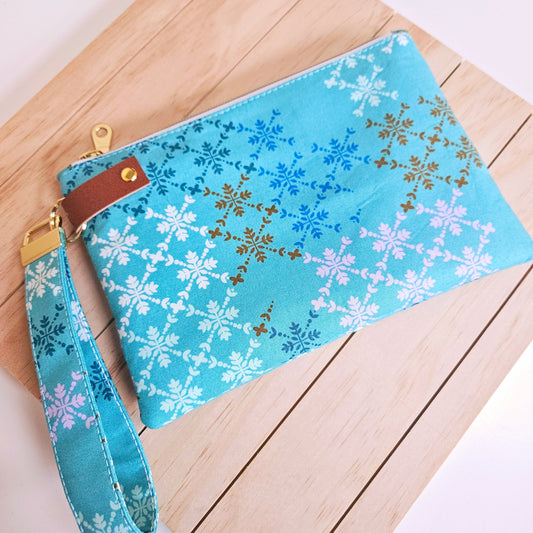 Blue leather tab wristlet