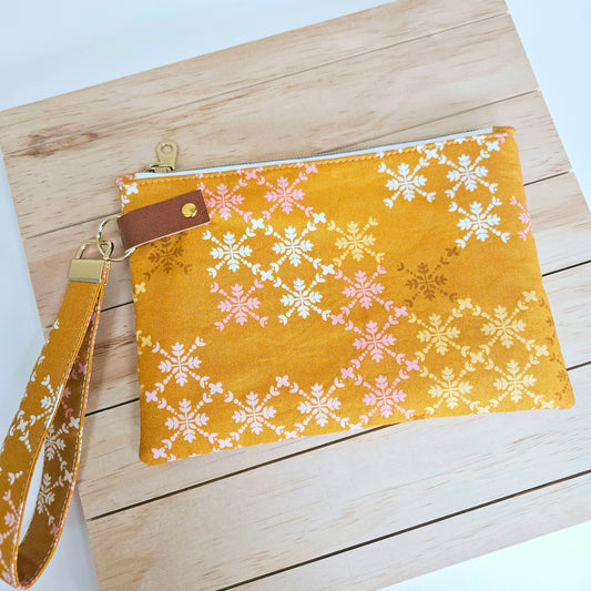 Mustard leather tab wristlet